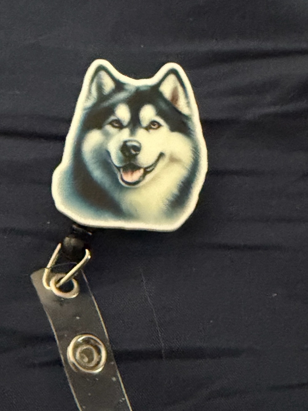 Husky Dog Badge Reel - Black and White Retractable ID Holder
